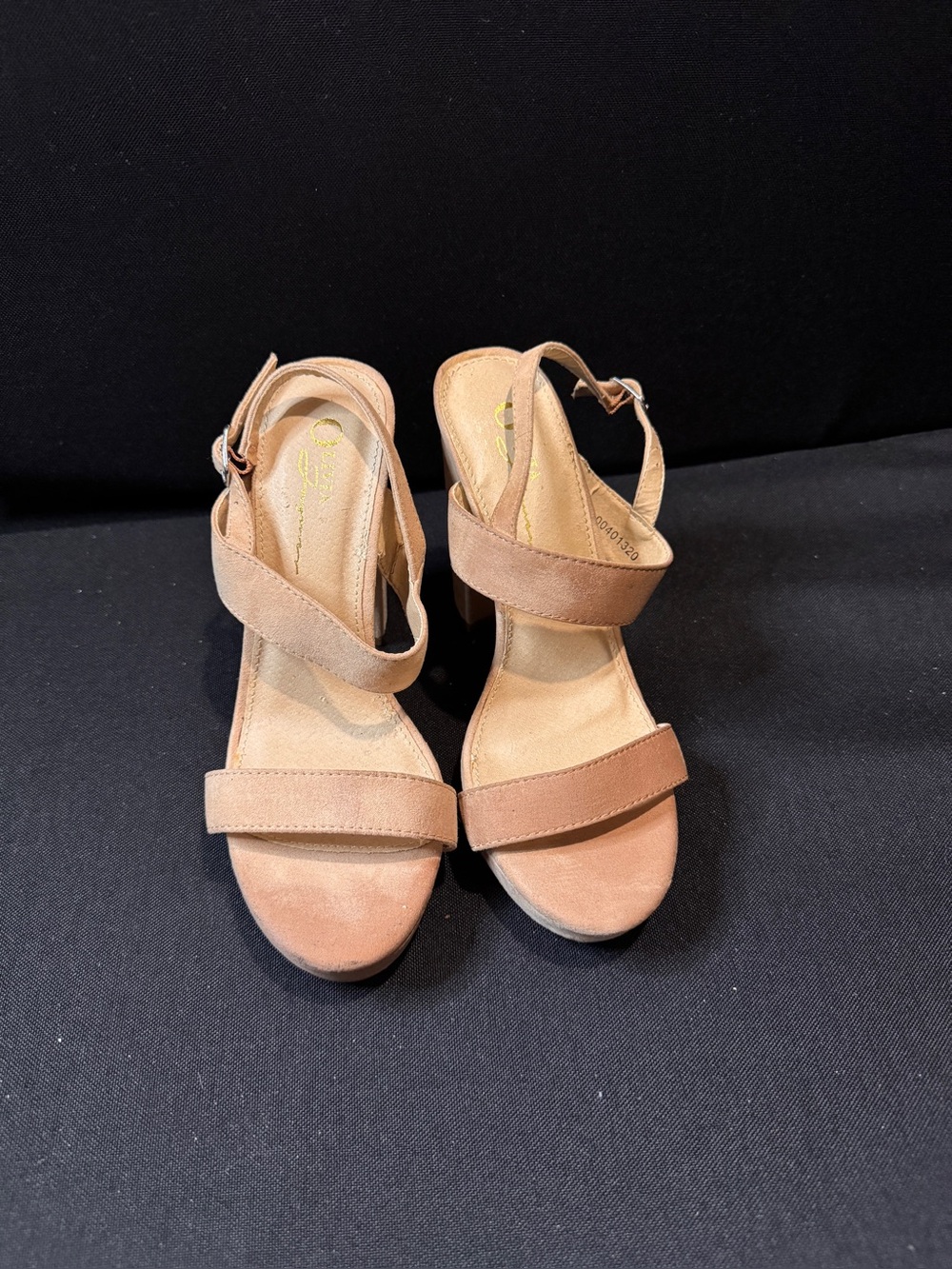 Women's Suede Strappy Block Heels in Tan